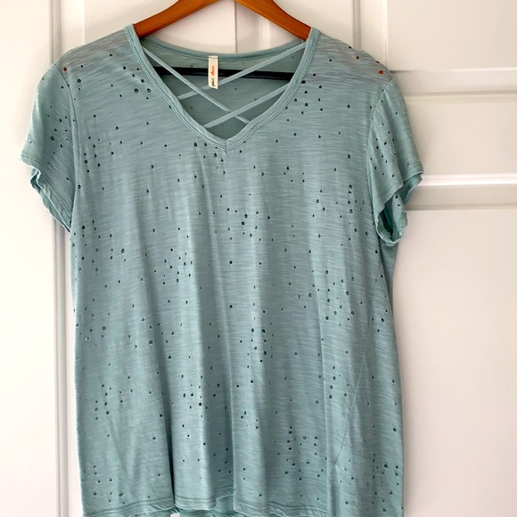 orange creek Tops - New without tags, Orange Creek, T-shirt with holes and cross neckline, Mint
